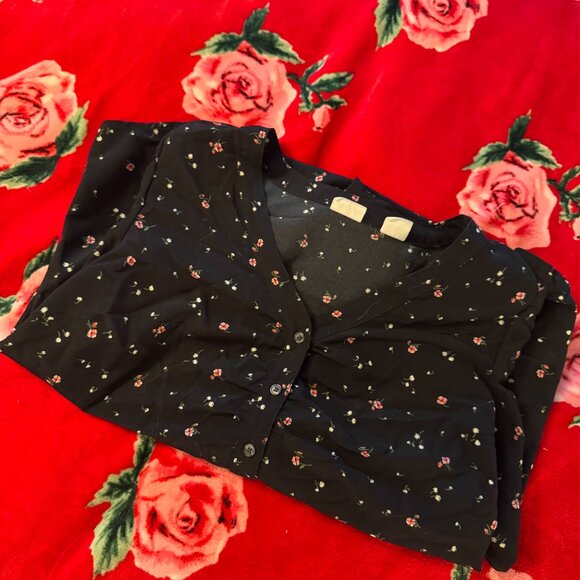 Levi’s Women’s Zenda Ruched Long-Sleeve Blouse Black Floral Size M MSRP $59 - Picture 10 of 12